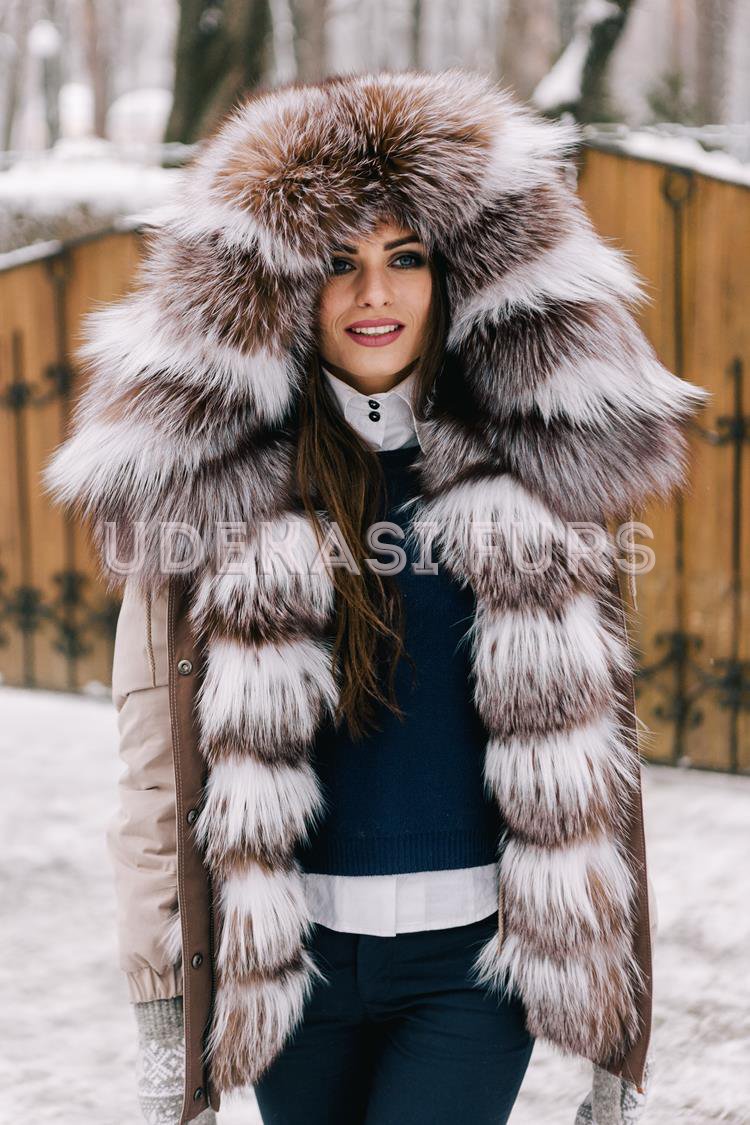 Бежевая парка с мехом Чернобурки и лисы Arctic Fox 5361-01 от Udekasi Furs - #1
