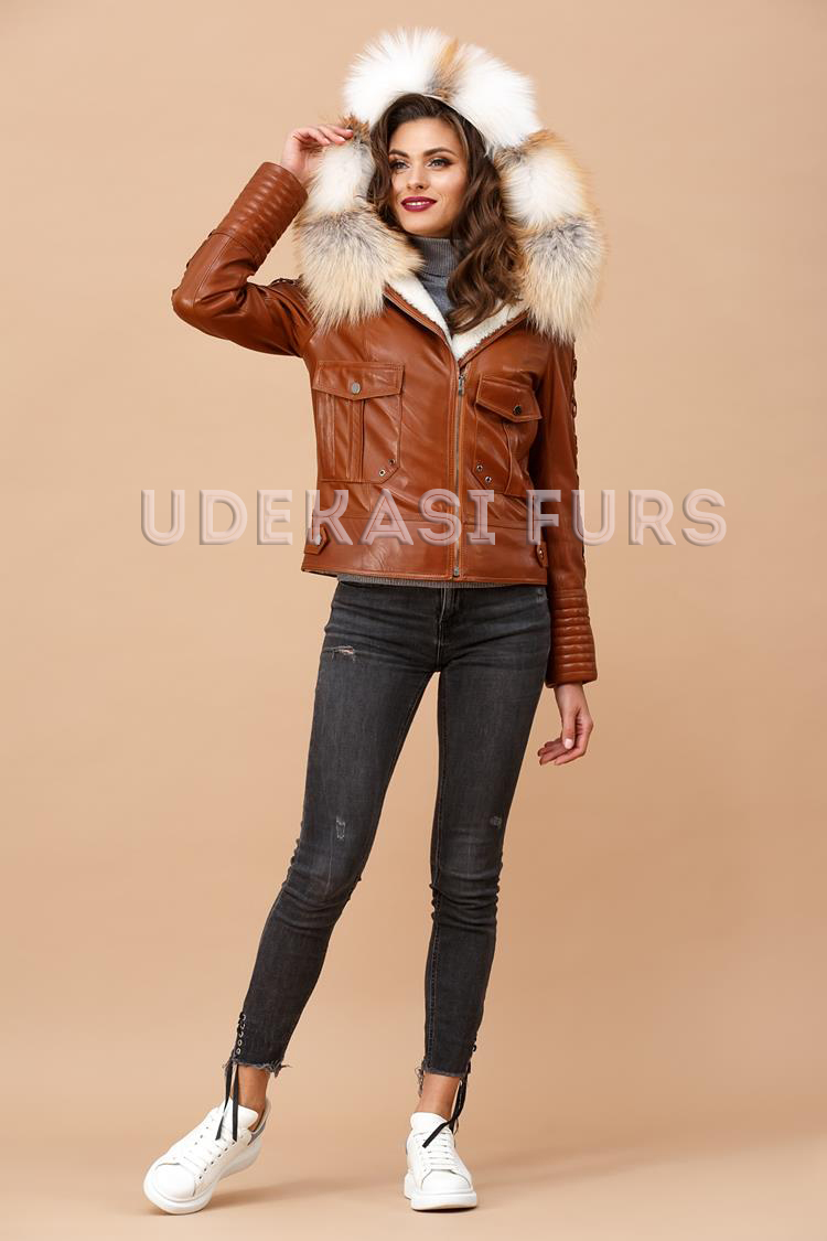 Картинка Кожаная куртка с мехом Gold Platinum Fox 5412-02 от магазина  Udekasi Furs  - #1